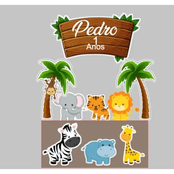 Topo Topper De Bolo Safari - Topo Personalizado C/ Nome e Idade