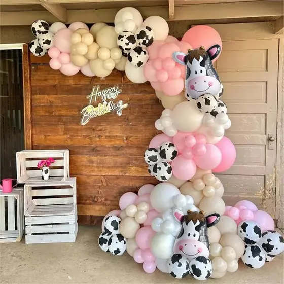 Festa De Aniversário Da Girl Farmland Balão De Vaca Rosa Garland Arch Kit Baby Cow Balloon Banner GQLC
