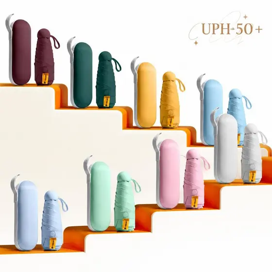 Guarda-Chuva Mini Capsula 5 Dobras - Para Sol e Chuva, Várias Cores e Acompanha Estojo