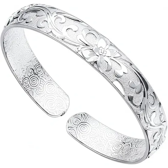 Pulseira de Prata Esterlina 925 Simples, Design Aberto Ajustável, Joia Elegante para Presente a Mulheres e Mães