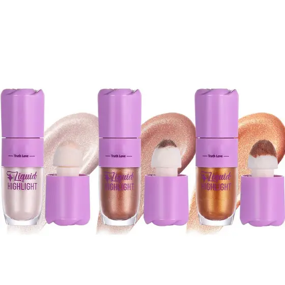 Conjunto de Iluminador e Contorno Líquido em 3 Cores - Bronzer Líquido e Maquiagem Brilhante para Rosto, Olhos e Corpo (