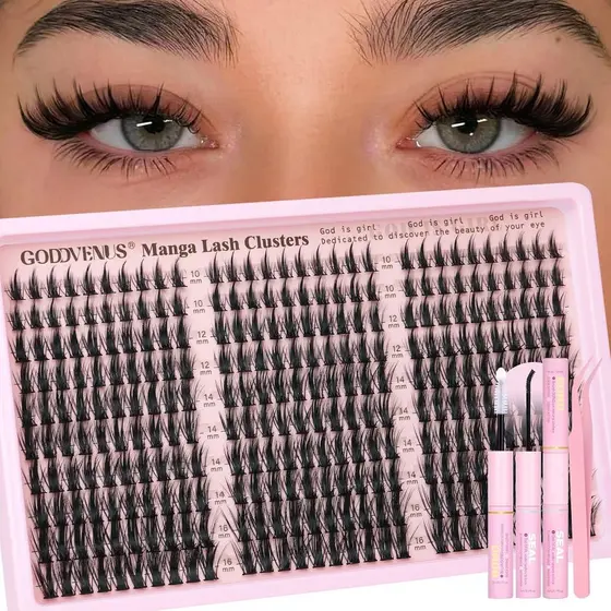 Kit de Cílios em Cluster Goddvenus Manga Natural 300 Peças, Kit de Extensões de Cílios em Cluster, Cílios Individuais pa