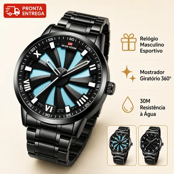 Relógio Masculino Esportivo Fashion Quartz Com Mostrador Giratório 360° Estilo Social Casual Presente Masculino