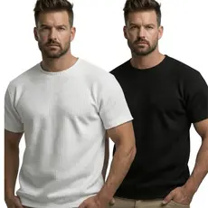 kit 2 Camiseta Texturizada Casual Básica Malha Premium