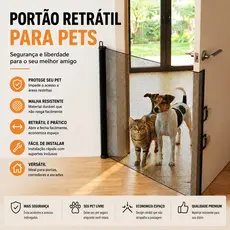 Portão Tela Segurança Automático Bebês Pets Retrátil Cercadinho Porta Grade 150cm Escada Porta
