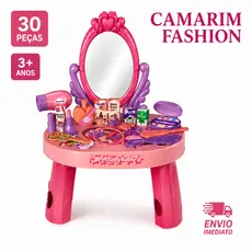 Penteadeira Infantil com Espelho 30 Peças Rosa Kit Beleza Maquiagem Brinquedo Completo Rosa Menina