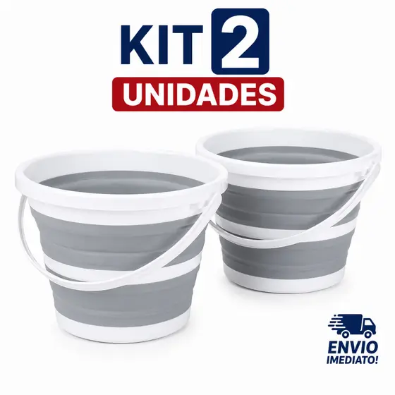 Kit 2 Baldes Retrátil Dobrável 10L Silicone Reforçado Flexível Com Alça Multiuso Lavanderia Cozinha