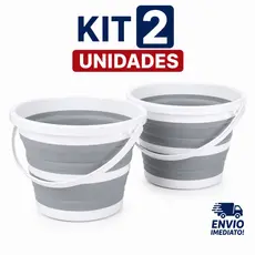 Kit 2 Baldes Retrátil Dobrável 10L Silicone Reforçado Flexível Com Alça Multiuso Lavanderia Cozinha