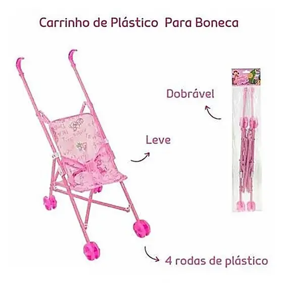 Carrinho de Boneca Infantil Dobrável Passeio Bebê Reborn Brinquedo Menina Rosa