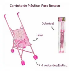 Carrinho de Boneca Infantil Dobrável Passeio Bebê Reborn Brinquedo Menina Rosa