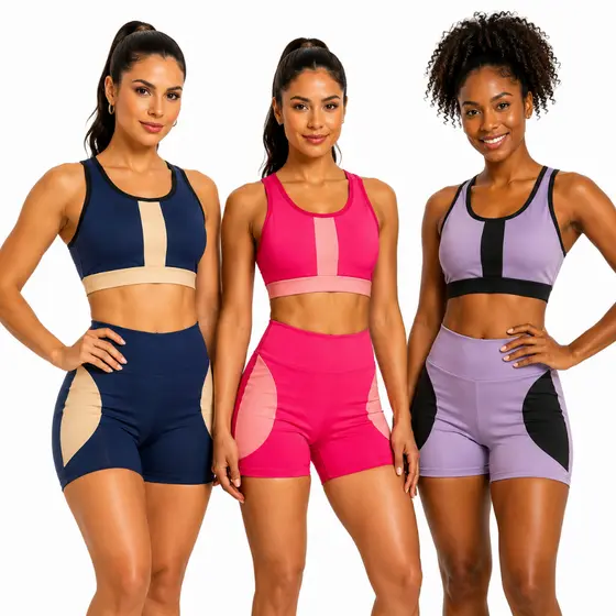 Conjunto Fitness Feminino Top e Short Suplex Cintura Alta Academia Treino Compressão