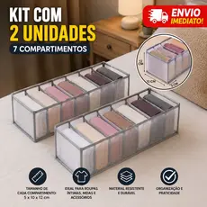 Kit 2 Organizadores de Gavetas 7 Compartimentos Multiuso Dobrável Roupas Íntimas Meias - Sortidos