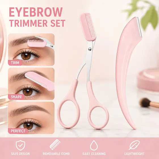 Conjunto De Aparador De Sobrancelha Tesoura De Aço Inoxidável Pente Navalha Modelador Depilação Facial Para Mulheres Hom