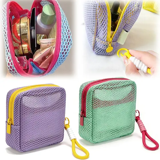 Bolsa De Maquiagem Malha Cosmética Transparente Organizador De Viagem Partição Armazenamento Alça Destacável