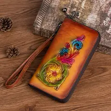 Original Retro carteira senhoras couro genuíno longo grande capacidade bolsa do telefone móvel primeira camada carteira