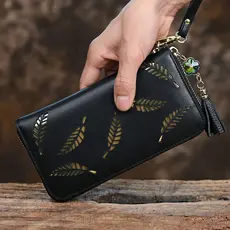 Carteira longa de couro preto senhoras requintado High-End 2026 novo estilo nicho mãe carteira estilo fino carteira eleg