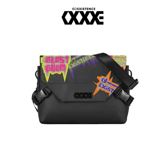 COEXISTENCE Street Wear Estilo Funcional Bolsa Mensageiro Masculina Preta Casual Bolsa de Ombro Mensageiro City Commuter