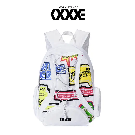 COEXISTENCE Mochila estilo estampa Graffiti branca mochila de viagem ao ar livre trabalho diário bolsa escolar de viagem