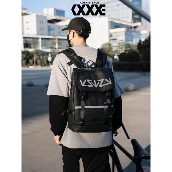 COEXISTENCE Street Wear Mochila de viagem reflexiva Novo estilo masculino ciclismo mochila de computador de grande capac
