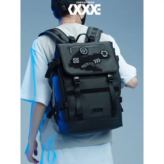 COEXISTÊNCIA Street Wear Estilo Funcional Estudante Universitário Mochila Masculina Mochila de Grande Capacidade Mochila