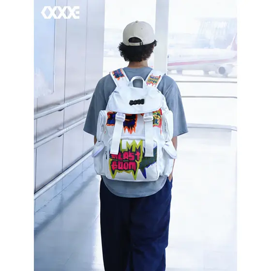 COEXISTÊNCIA Mochila Masculina Moda Graffiti Bolsa Escolar de Grande Capacidade Feminina Estudante Universitário Bolsa d