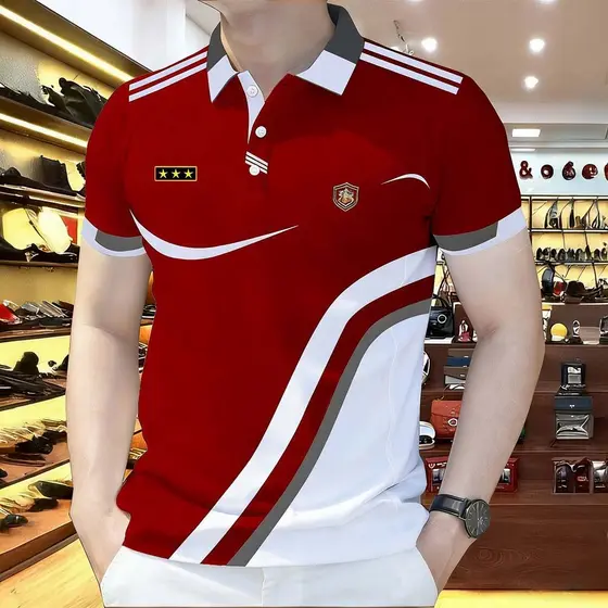 Camisa polo Listrada Masculina , Roupas Casuais De Manga Curta Da Moda , Camiseta Com Estampa Geométrica Solta Estilo Nú