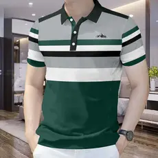 Camisa Polo Masculina Formal Casual Listrada Camisas Para Homens Várias Cores Manga Curta Verão Negócios Homem Colarinho