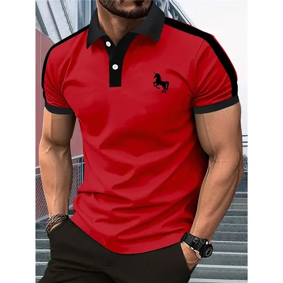 Camisa Polo Masculina Gradiente Pássaro Estampado De Manga Curta Para Homens Formais