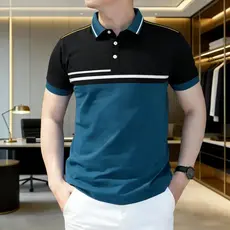 2026 Camisas Polo Casuais De Negócios De Cor Sólida Para Homens , Mangas Curtas Respiráveis , Decoração Listrada , Moda