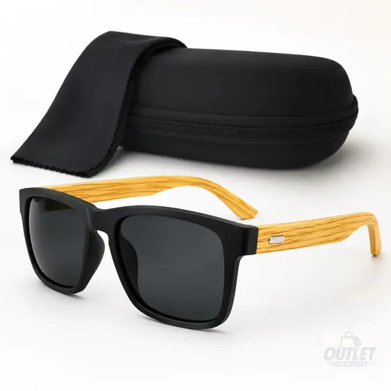 Kit Óculos de Sol de Madeira Hastes Bambu Premium Masculino Proteção UV400 Polarizado + Estojo Case