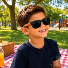 Óculos de Sol Infantil Lente Preta lateral em Madeira Bambu Criança Menino Menina Proteção UV400