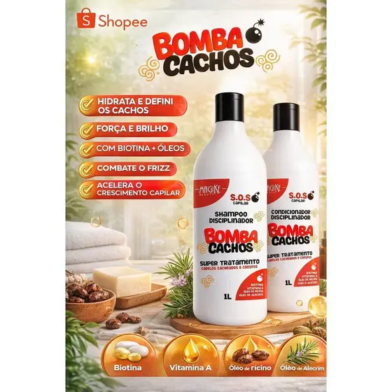 Kit shampoo 1lt+ condicionador 1lt da Bomba cachos
