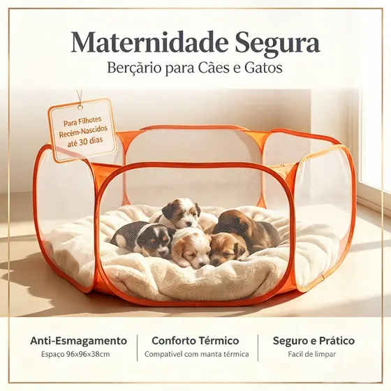Dobrável e Portátil Berçário para Filhotes Cães e Gatos |  96x96x38cm | cercado retrátil para pets