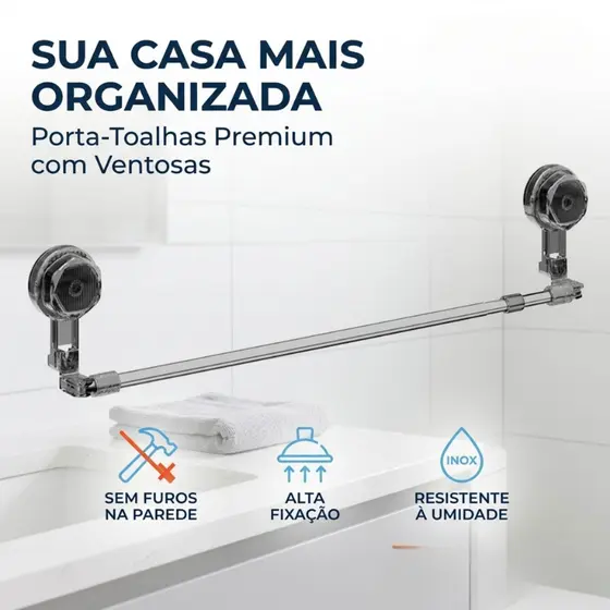 Suporte De Toalha Prático Sem Furar A Parede – Instalação Em Segundos
