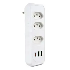 Benjamim Triplo com 3 Tomadas + 2 USB + 1 USB Tipo C | Bivolt 10A
