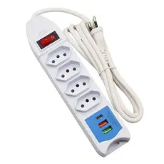 Extensão Elétrica com 4 Tomadas, 2 USB e 1 USB-C | Filtro de Linha Bivolt com Cabo de 2 Metros
