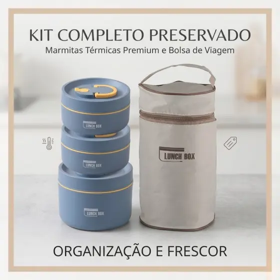 Kit 3 Marmitas Térmicas com Bolsa Térmica – Ideal para Trabalho e Viagens