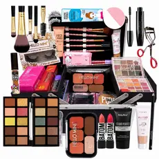 KIT MAQUIAGEM COMPLETA Feminina Profissional Paleta de Sombras Batom Gloss Cílios Máscara Lápis Pó Banana