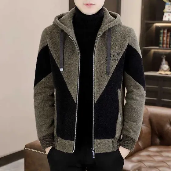 2026 outono inverno estilo na moda com capuz jaqueta de lã masculina versão coreana High-End Casual lã inverno Wear boni