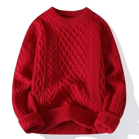 Benming ano camisola vermelha outono inverno masculino preguiçoso High-End grosso torção malhas jaqueta natal casal cami