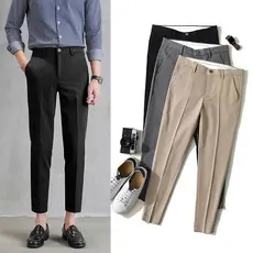 Calças pequenas pretas masculinas tornozelo-perna calças retas magro-ajuste pés pequenos Casual versão coreana na moda p