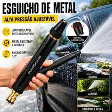 Esguicho de Metal Alta Pressão Ajustável para Mangueira 1/2" Bico Pulverizador para Lavagem de Carros Jardim Quintal
