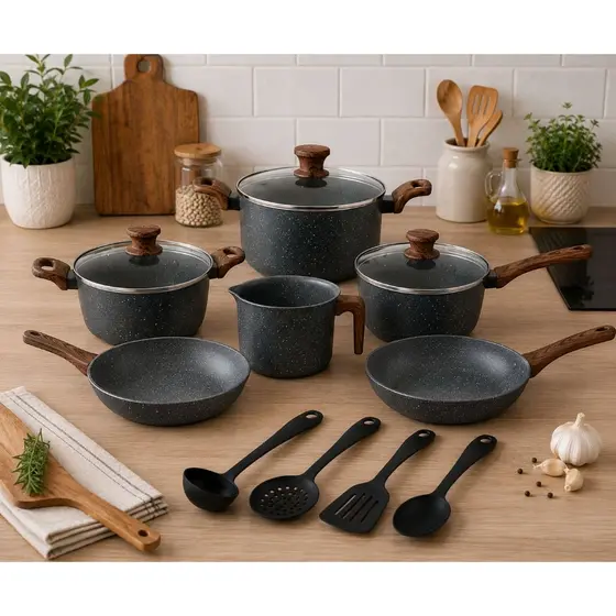 JOGO DE PANELAS PRATIC COOK  - GRANITO -10 PÇS - CABO SOFT TOUCH TAMBÉM APTA PARA INDUÇÃO