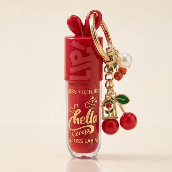 Gloss Labial Cereja Chaveiro Cherry Lip Oil Brilho Hidratante Vermelho Com Cheiro