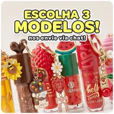 3 Gloss Labial Chaveiro Lip Oil Hidratante com Brilho Modelos Variados Infantil e Adulto