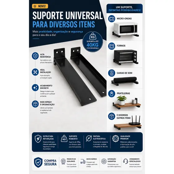 Suporte de Parede Multiuso para Micro-ondas e Impressora – Robusto e Durável