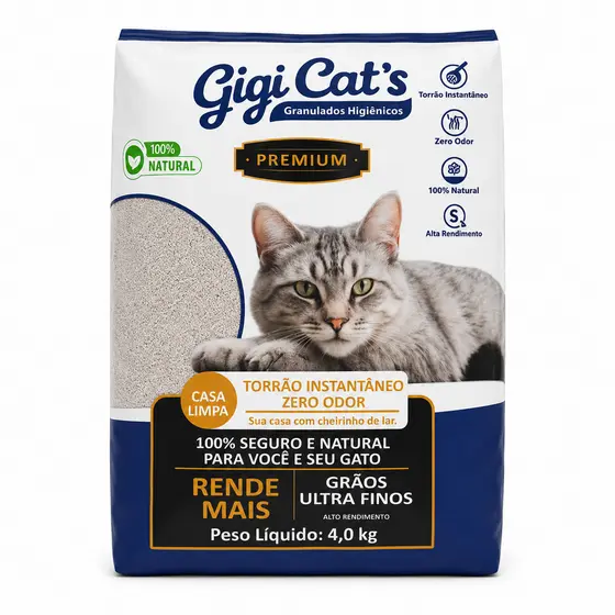 Areia Higiênica Gigi Cats Premium 4kg Zero Odor Torrão Forte