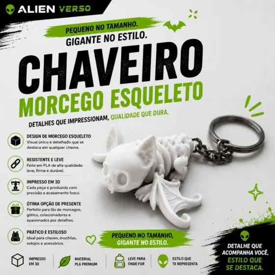 Chaveiro Morcego Articulado 3D Flexível | Impressão 3D Geek | Presente Criativo e Colecionável