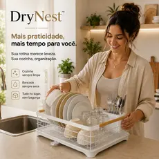 Escorredor de Louças com Porta Talheres e Bandeja Coletora DryNest Organizador de Cozinha