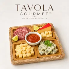 Petisqueira Madeira 4 Divisórias com Base Elegante para Queijos Frios Aperitivos e Happy Hour